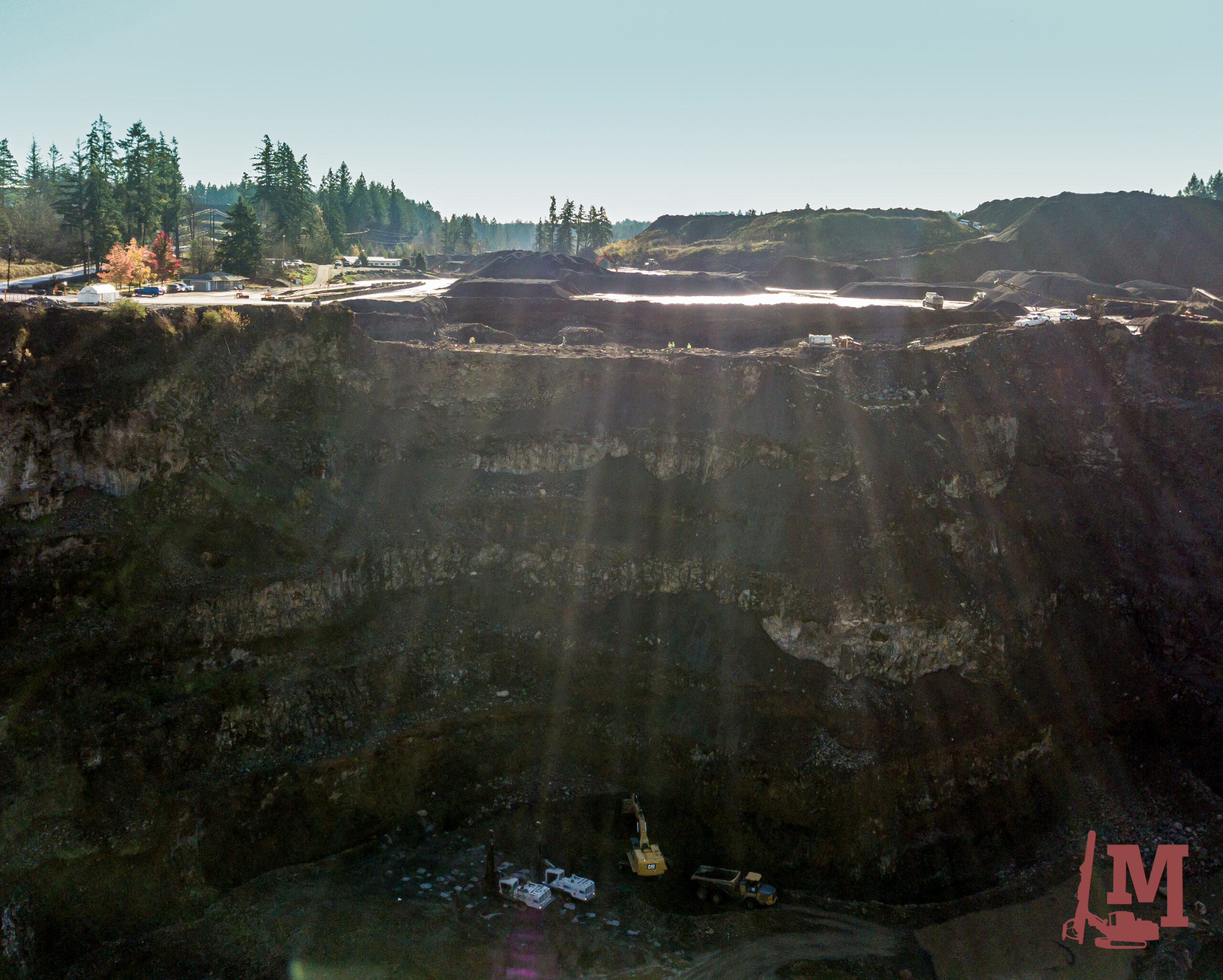 Pacific Northwest Rock Quarry drone aerial view